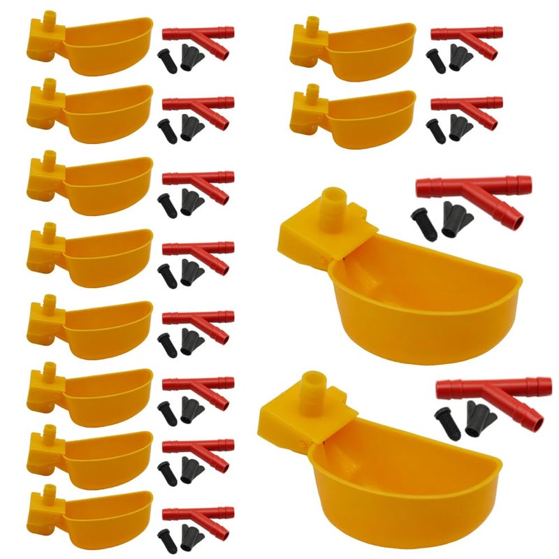 MODUODUO 12Pcs Quail Water Cups Pigeon Automatic Bird Waterer for Cage Hang Drinker Breeding Poultry Drinking Bowls(Yellow) - Image 1